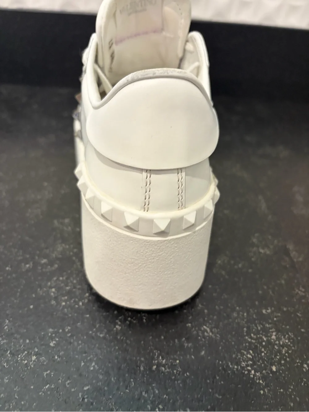 Valentino Garavani White Platform Sneakers with Silver Stud Accent